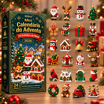 Billhol® Mini Calendário do Advento com 24 Enfeites de Natal | 24 Modelos Festivos Exclusivos para Montar, com Ganchos Incluídos – Perfeito para Decorar Árvores de Natal, Coroas e Outras Decorações Natalícias 🫎