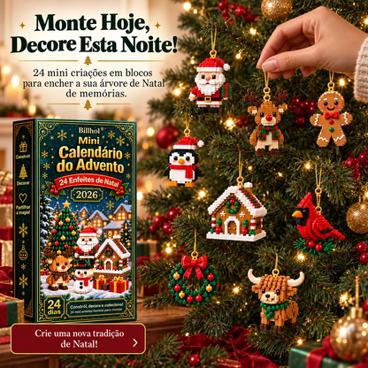 Billhol® Mini Calendário do Advento com 24 Enfeites de Natal | 24 Modelos Festivos Exclusivos para Montar, com Ganchos Incluídos – Perfeito para Decorar Árvores de Natal, Coroas e Outras Decorações Natalícias 🫎