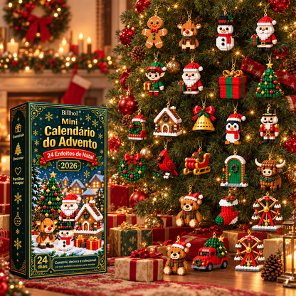 Billhol® Mini Calendário do Advento com 24 Enfeites de Natal | 24 Modelos Festivos Exclusivos para Montar, com Ganchos Incluídos – Perfeito para Decorar Árvores de Natal, Coroas e Outras Decorações Natalícias 🫎