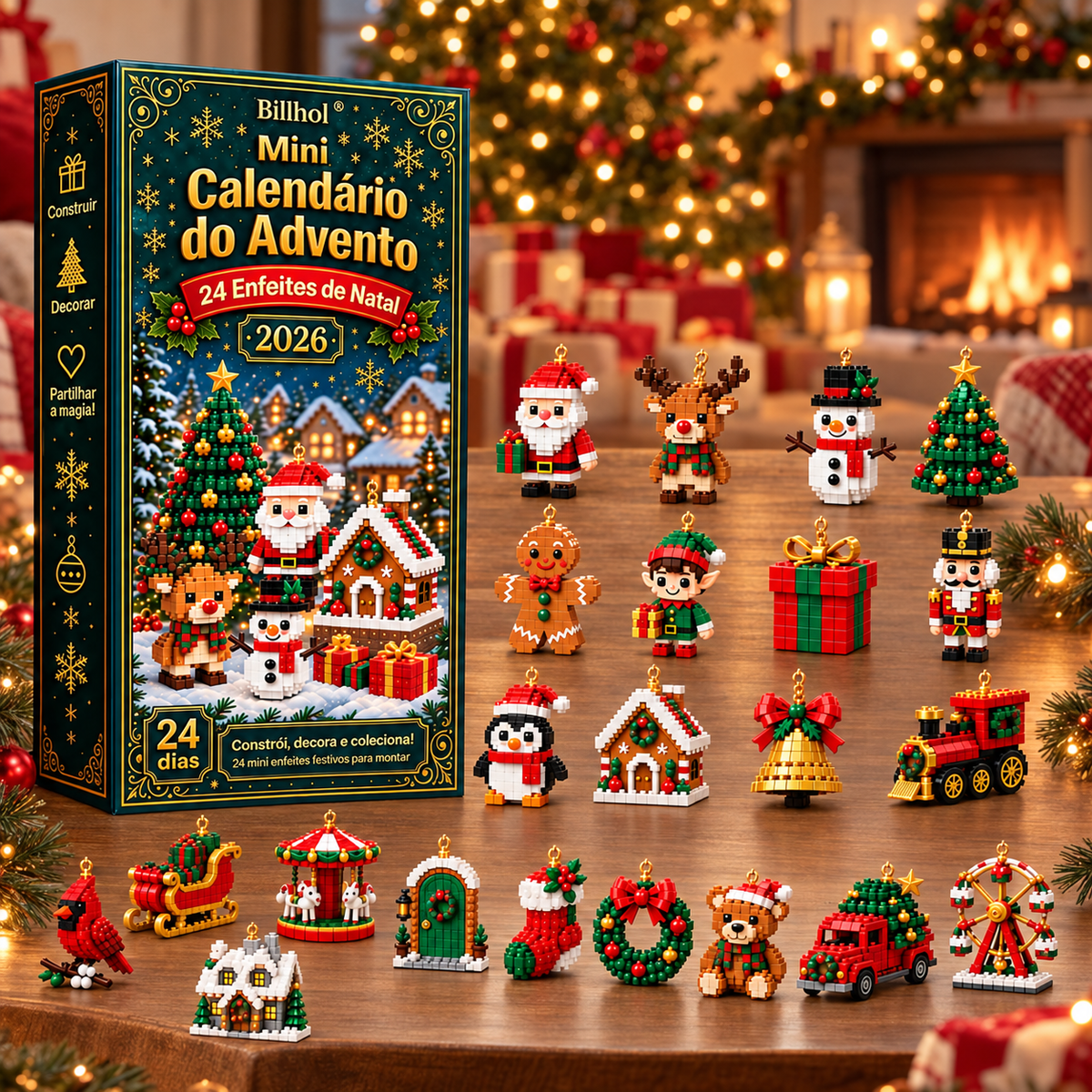 Billhol® Mini Calendário do Advento com 24 Enfeites de Natal | 24 Modelos Festivos Exclusivos para Montar, com Ganchos Incluídos – Perfeito para Decorar Árvores de Natal, Coroas e Outras Decorações Natalícias 🫎