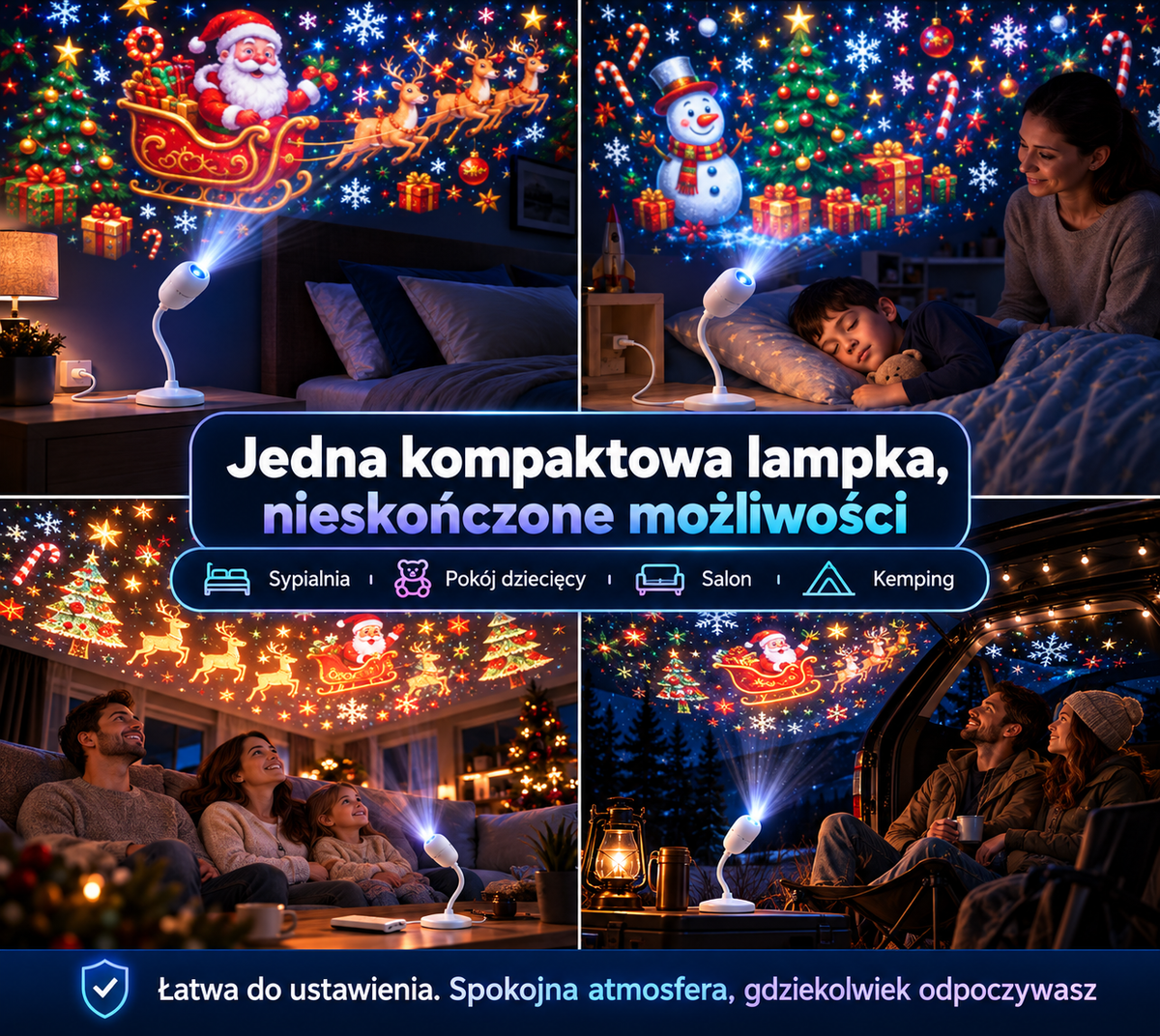 🌈⛄ 𝑺𝑪𝑵𝑫𝑹® HD Świąteczny Projektor – Plug & Play 🌲